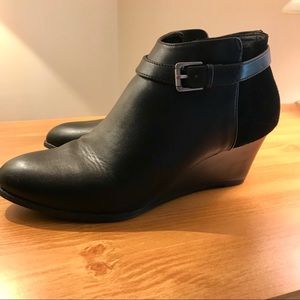 Bass Ankle Boot Wedges, Black Leather and Suede